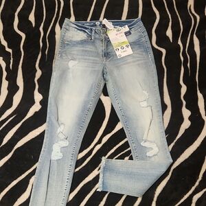 Trendy Light Blue Distressed Skinny Jeans